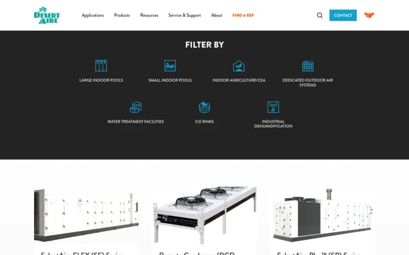 Desert Aire's product catalog, filtered by application