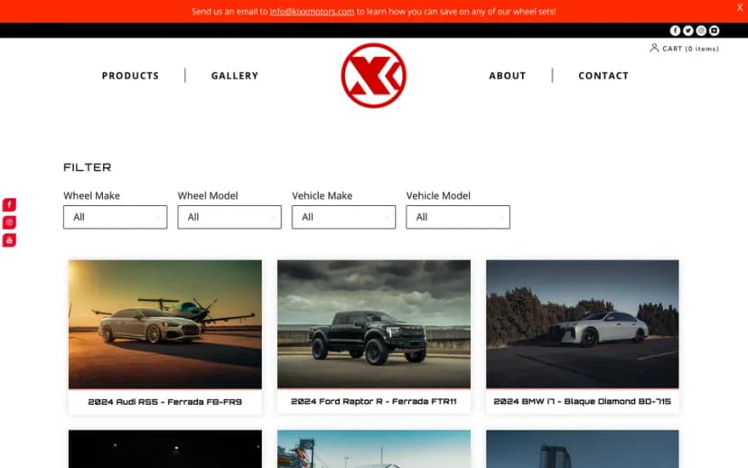 The Kixx Motorsports gallery, with filters for wheel and car