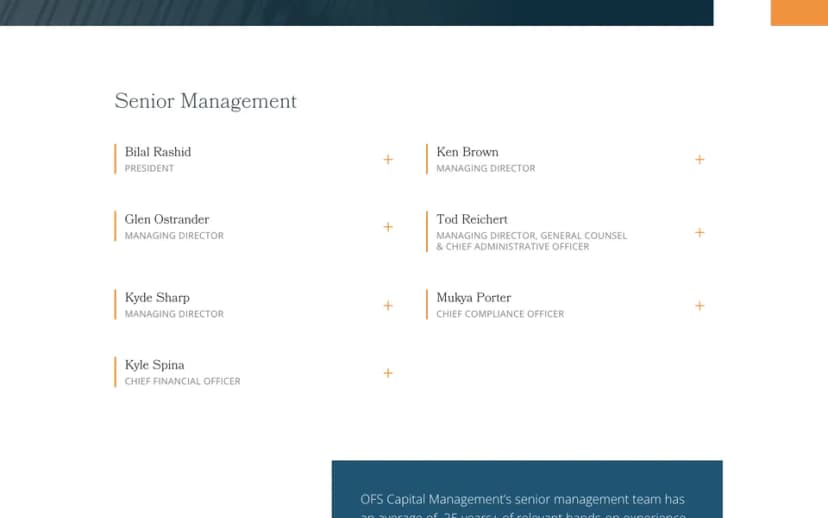 The OFS Capital Management team page, with senior management
