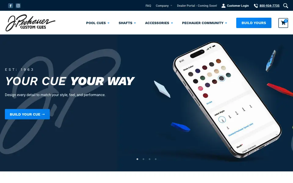 J Pechauer Custom Cues website home page