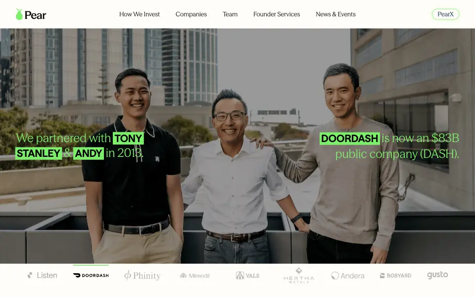 Pear VC website home page
