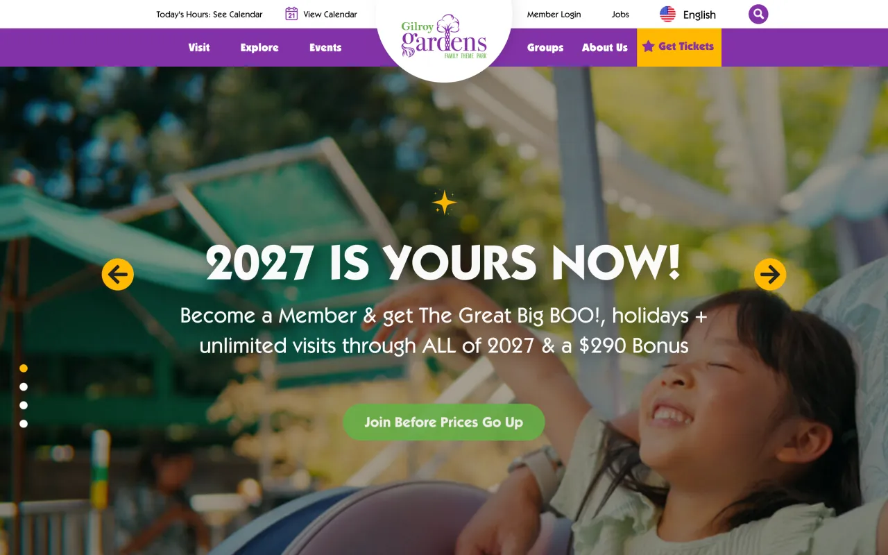 Gilroy Gardens website home page