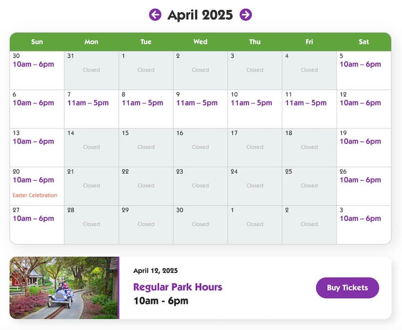 Screenshot from the Gilroy Gardens website
